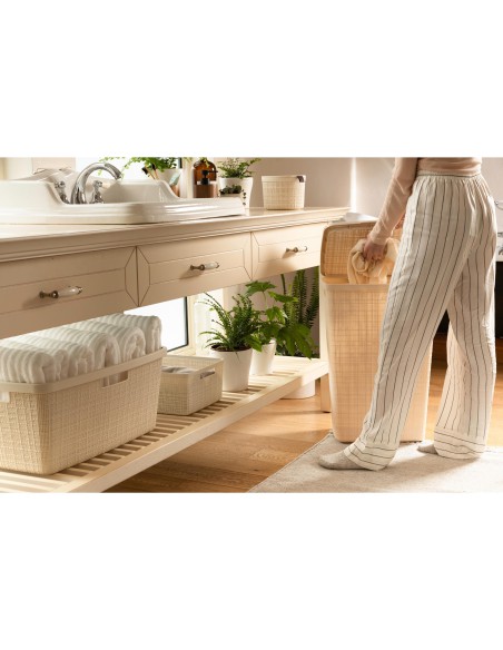 Duży kremowy kosz na pranie bieliznę do magla 46l Curver Jute 3253928091033 4