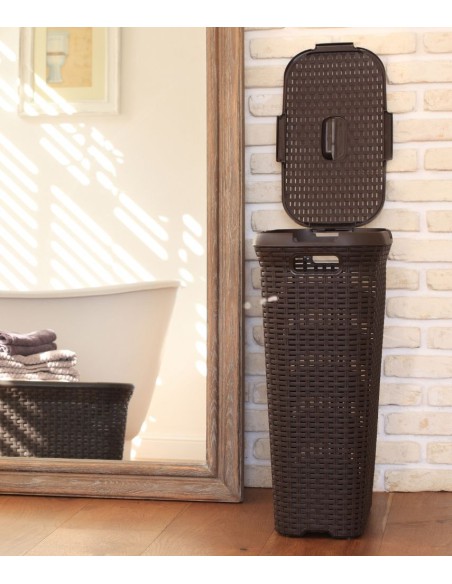 Brązowy kosz na pranie 60l Curver Rattan Style 3253920707017 5