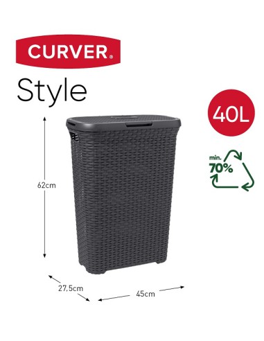 Szary kosz na pranie 40l Curver Rattan Style 3253920709011 37