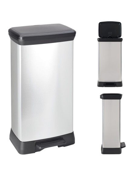 Srebrny kosz na śmieci z pedałem 50l metalizowany srebrny Curver 3253922162036 18