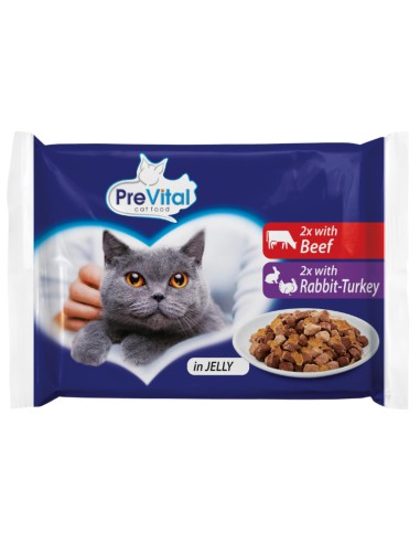 Czteropak karmy mokrej dla kotów Wołowina Indyk Królik 4 x 100g PreVital - Karma dla kota