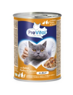 Królik, drób i marchewka - Puszka z mokrą karmą dla kotów Prevital, 415 g 5999546172089