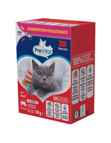 Pełnowartościowa mokra karma dla kota kawałki z wołowiną PreVital Tetra 190g - Przysmaki dla kota