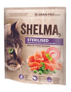 Bezzbożowa karma dla kotów sterylizowanych Shelma, łosoś 750 g 8595606405288