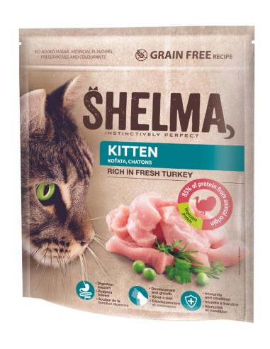 Smaczna karma bezzbożowa dla kociąt z indykiem Shelma 750g - Karma dla kota