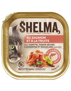 Puszysty pasztet dla kota z łososiem i pstrągiem Shelma Alucup 100 g 8710558002419