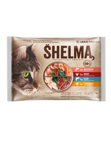 Zestaw bezzbożowych filecików dla kotów mix smaków Shelma 4x85g - Karma dla kota