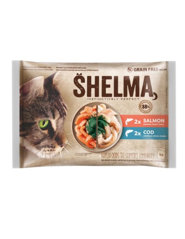 Rybne bezzbożowe fileciki dla kota Shelma 4x85g - Karma dla kota