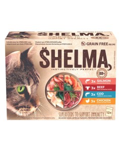 Bezzbożowe fileciki dla kota mix smaków Shelma, 12x85g 8595606406759