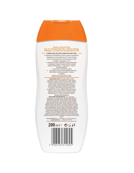 Pielęgnacyjna emulsja do opalania Kolastyna SPF 30 200 ml - Mleczka i kremy z filtrem Pielęgnacyjna emulsja do opalania Kolastyna SPF 30 200 ml 5900536315805 2