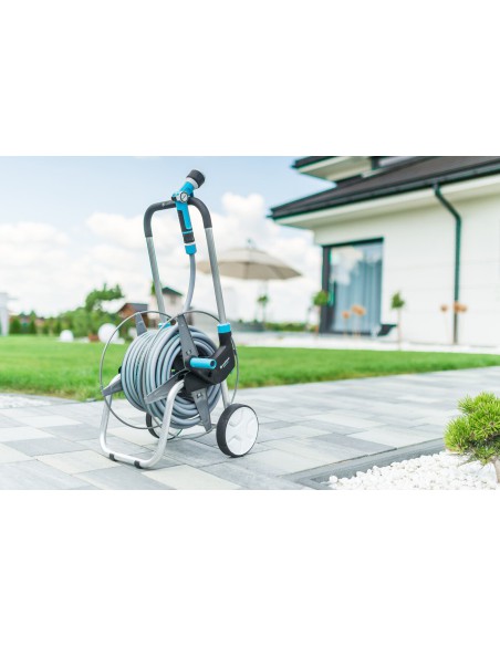 Wózek + wąż ogrodowy 1/2" 25m + zraszacz + końcówki Cellfast 5901828858857 9