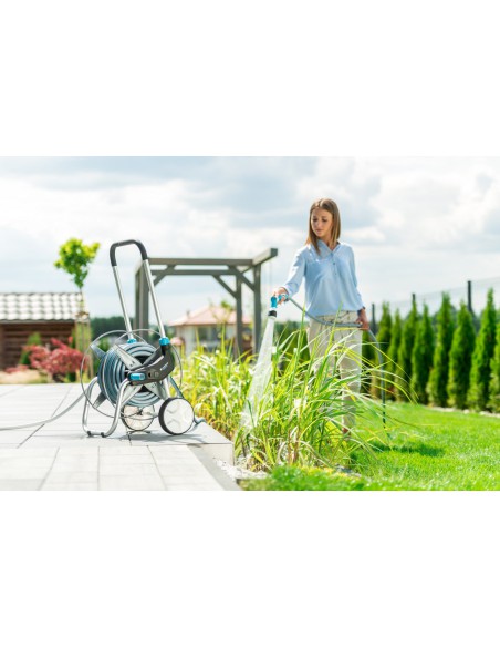 Wózek + wąż ogrodowy 1/2" 25m + zraszacz + końcówki Cellfast 5901828858857 11