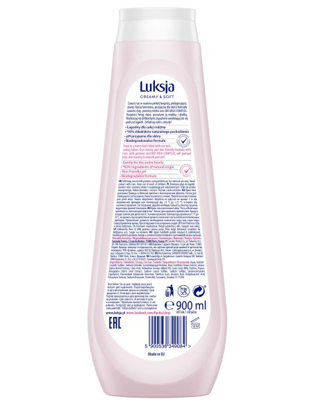 Różany płyn do kąpieli 900ml Luksja Creamy&Soft 5900536349084 2