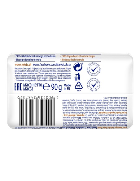 Nawilżające mydło w kostce cotton 90g Luksja Creamy&Soft 5900536348735 2