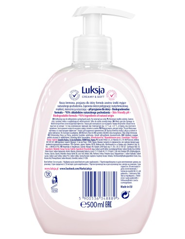 Różane mydło w płynie 500ml Luksja Creamy&Soft 5900536348889 2