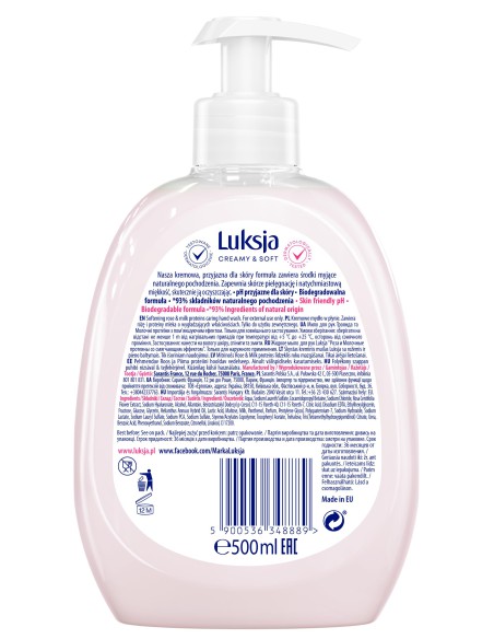 Różane mydło w płynie 500ml Luksja Creamy&Soft 5900536348889 2