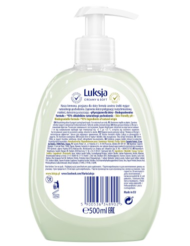 Mydło oliwka i jogurt w płynie 500ml Luksja Creamy&Soft 5900536348902 2