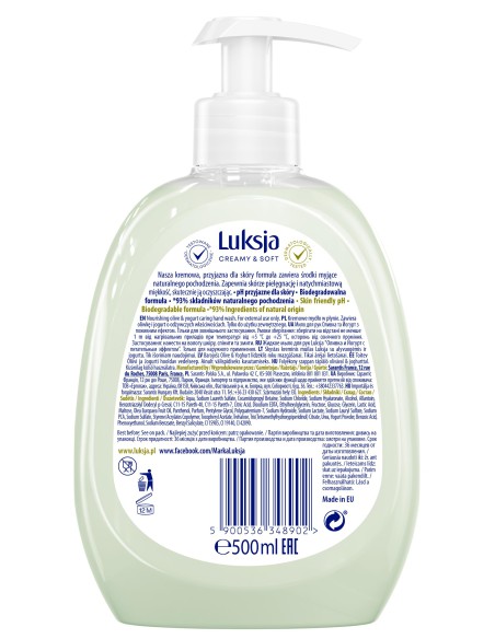 Mydło oliwka i jogurt w płynie 500ml Luksja Creamy&Soft 5900536348902 2