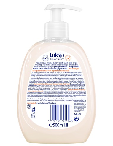 Brzoskwiniowe mydło w płynie 500ml Luksja Creamy&Soft 5900536348926 2