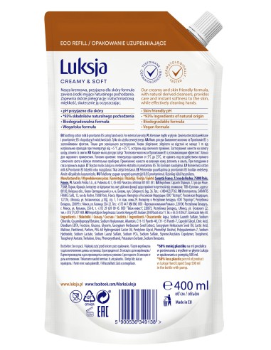 Mydło cotton w płynie zapas 400ml Luksja Creamy&Soft 5900536349138 2