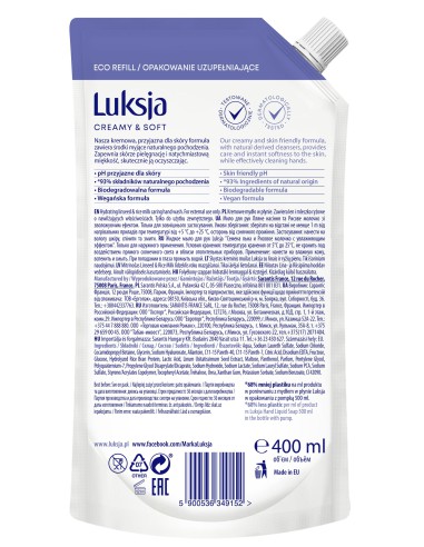 Len zapas mydło w płynie 400ml Luksja Creamy&Soft 5900536349152 2