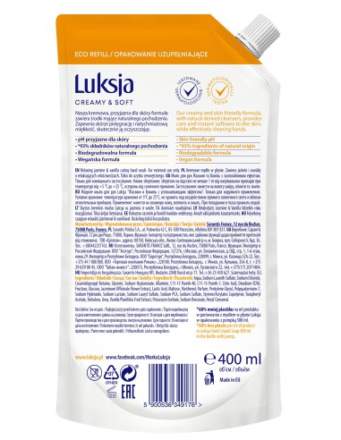 Zapas mydła jaśminowego w płynie 400ml Luksja Creamy&Soft 5900536349176 2