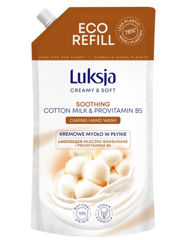 Zapas mydła cotton w płynie 900ml Luksja Creamy&Soft - Mydła
