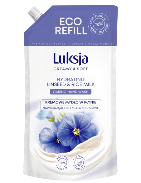 Duży zapas mydła w płynie len 900ml Luksja Creamy&Soft 5900536349213