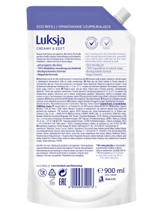 Duży zapas mydła w płynie len 900ml Luksja Creamy&Soft 5900536349213 2
