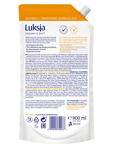Jaśminowe mydło w płynie zapas 900ml Luksja Creamy&Soft 5900536349237 2