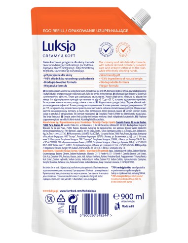 Zapas mydła w płynie brzoskwinia 900ml Luksja Creamy&Soft 5900536349244 2