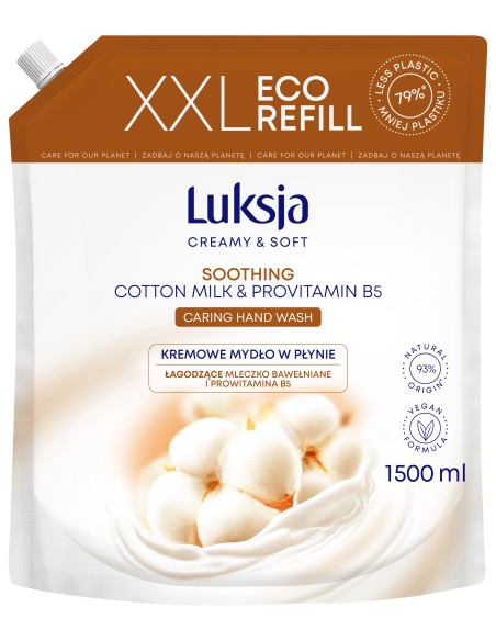 Zapas mydła cotton w płynie 1500ml Luksja Creamy&Soft 5900536349251