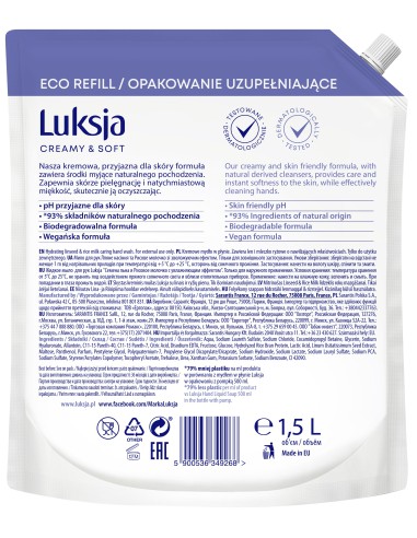 Zapas mydła len w płynie 1500ml Luksja Creamy&Soft 5900536349268 2