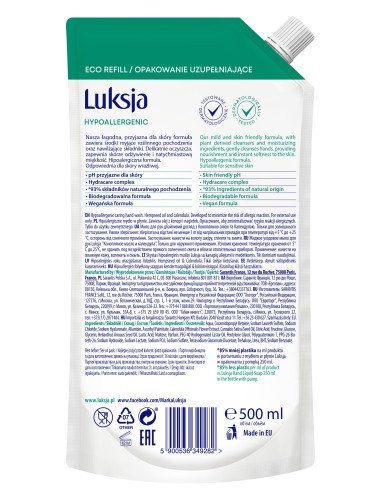 Hipoalergiczne konopne mydło w płynie 500ml Luksja 5900536349282 2