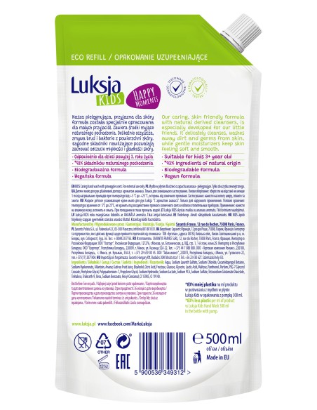 Mydło dla dzieci w płynie zapas 500ml Luksja Kids 5900536349312 2