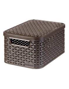 Brązowy koszyk z pokrywką do przechowywania 6l Curver Rattan Style 3253923617009