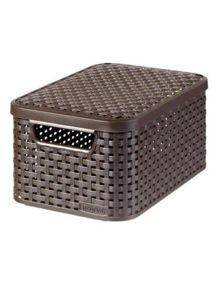 Brązowy koszyk z pokrywką do przechowywania 6l Curver Rattan Style 3253923617009