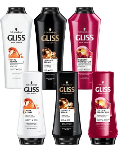 Zestaw 3x szampon 400ml + 3x odżywka 200ml Gliss Kur 3838824405155