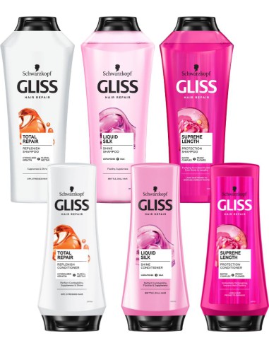 Zestaw 3x szampon 400ml + 3x odżywka 200ml Gliss Kur 3838824404417