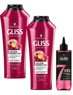 Zestaw 2x szampon + kuracja do włosów farbowanych Gliss Kur 3838824404691 2