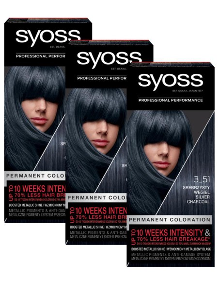 Farba do włosów trwały kolor srebrzysty węgiel 3x Syoss 3838824405537