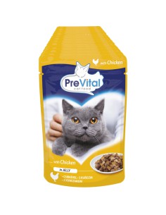 Karma mokra z kurczakiem dla kotów dorosłych 12x100g PreVital 5999546172034 2