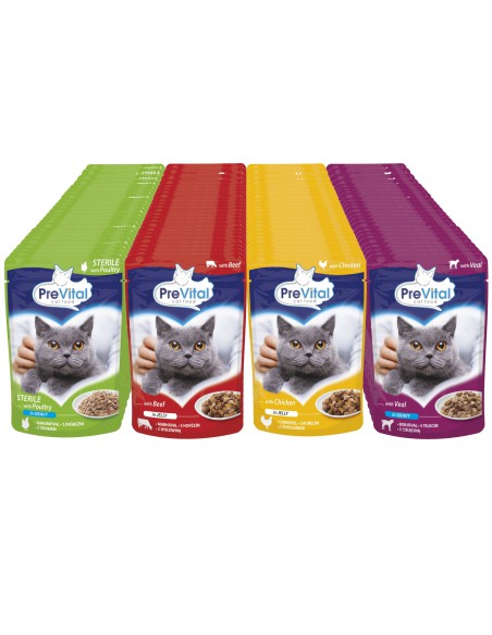 Zapas karmy w saszetkach dla kota Mix smaki mięsne 112 x 100g PreVital 5999546172768
