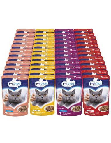 Kocia mokra karma mix mięso ryba 48 x 100g PreVital 5999546170436