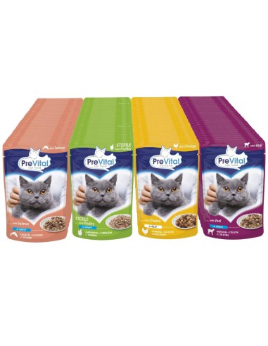 Zapas saszetek dla kotów  Mix smaków mięso ryba 96x100g PreVital 5999546172768