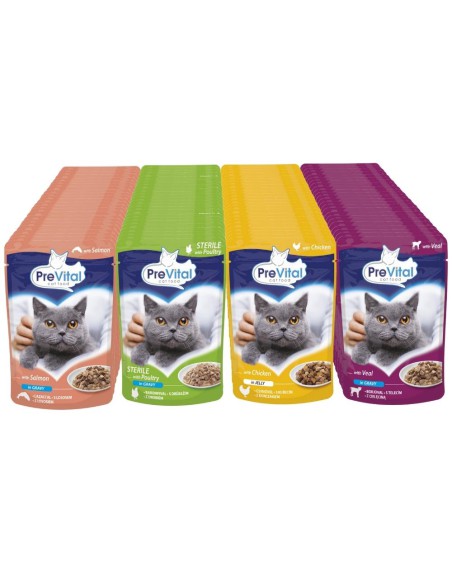 Zapas saszetek dla kotów  Mix smaków mięso ryba 96x100g PreVital 5999546172768