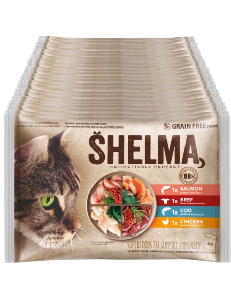 Wielopak mięso-rybny bezzbożowe fileciki dla kota Shelma 96x85g 8595606406735