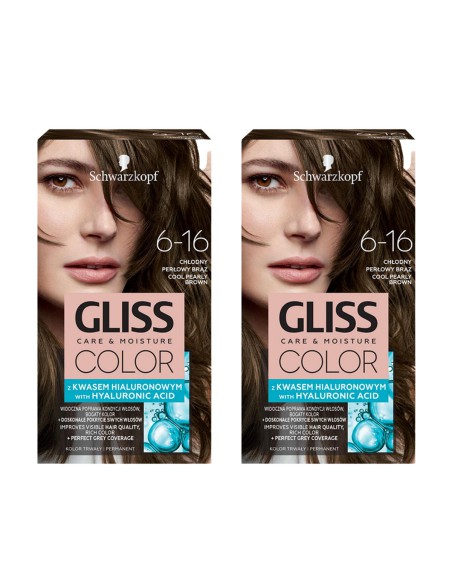 Zestaw 2x farba do włosów Color Care & Moisture 6-16 chłodny perłowy brąz Gliss Kur 3838824413389