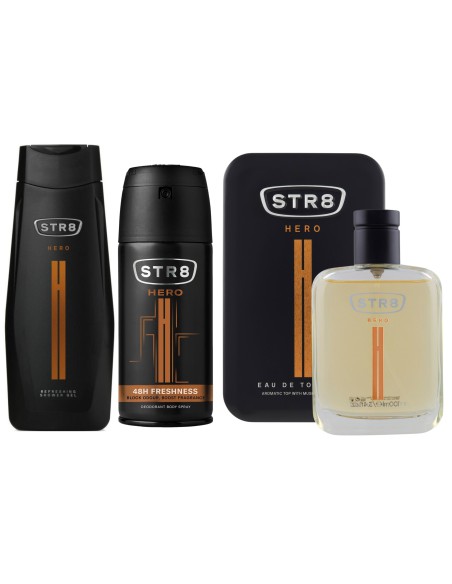 Zestaw kosmetyków dla mężczyzn: Woda toaletowa + Dezodorant do ciała + Żel pod prysznic STR8 Hero 5201314106500