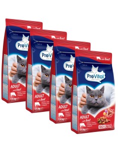 Zestaw suchej karmy z wołowiną dla dorosłego kota PreVital, 4x1,4 kg 5999566111150 2